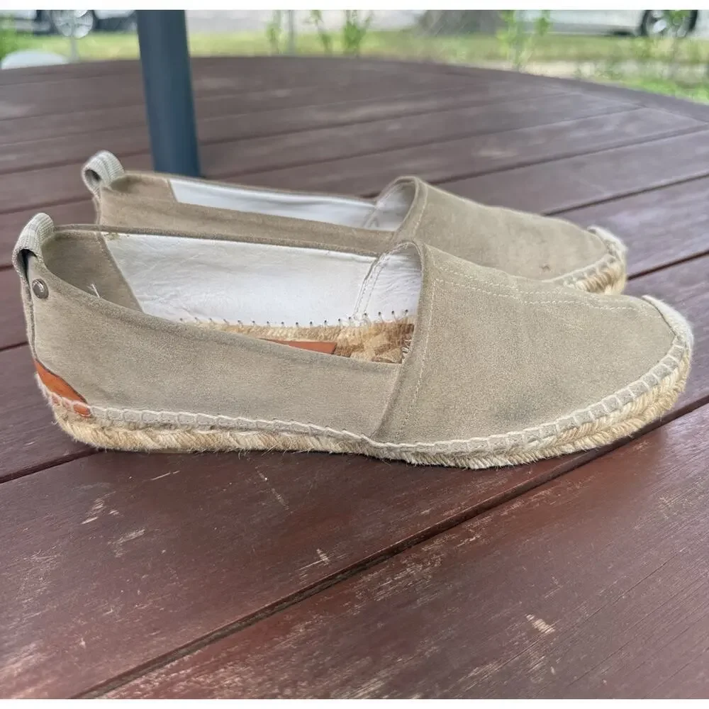 Rag & Bone Adria Women Espadrille Flats Tan Suede Size 39.5 / 9.5 Summer Slip On